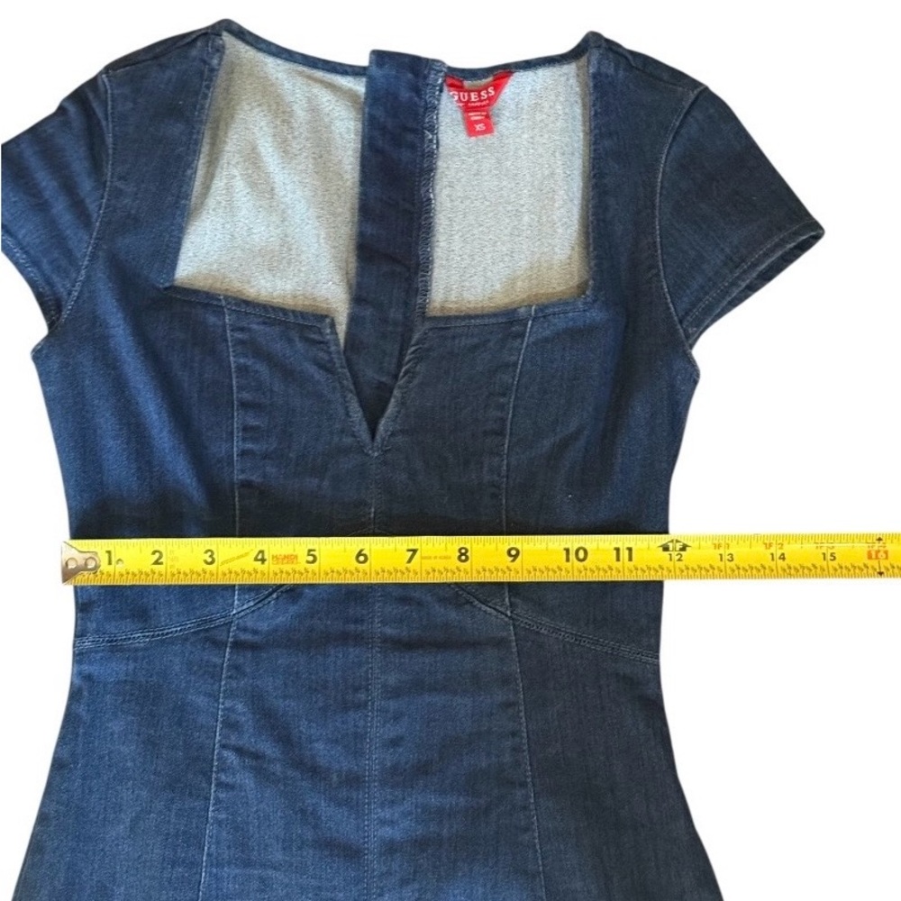 Guess Dark Blue Denim Mini Dress with Notch Neck - Picture 5 of 5
